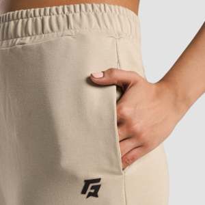 Pantalon large Optima formel (Beige) taille haute avec broderie décorative en tissu éponge élastique respirant, long et plissé froissé - Product Image 6