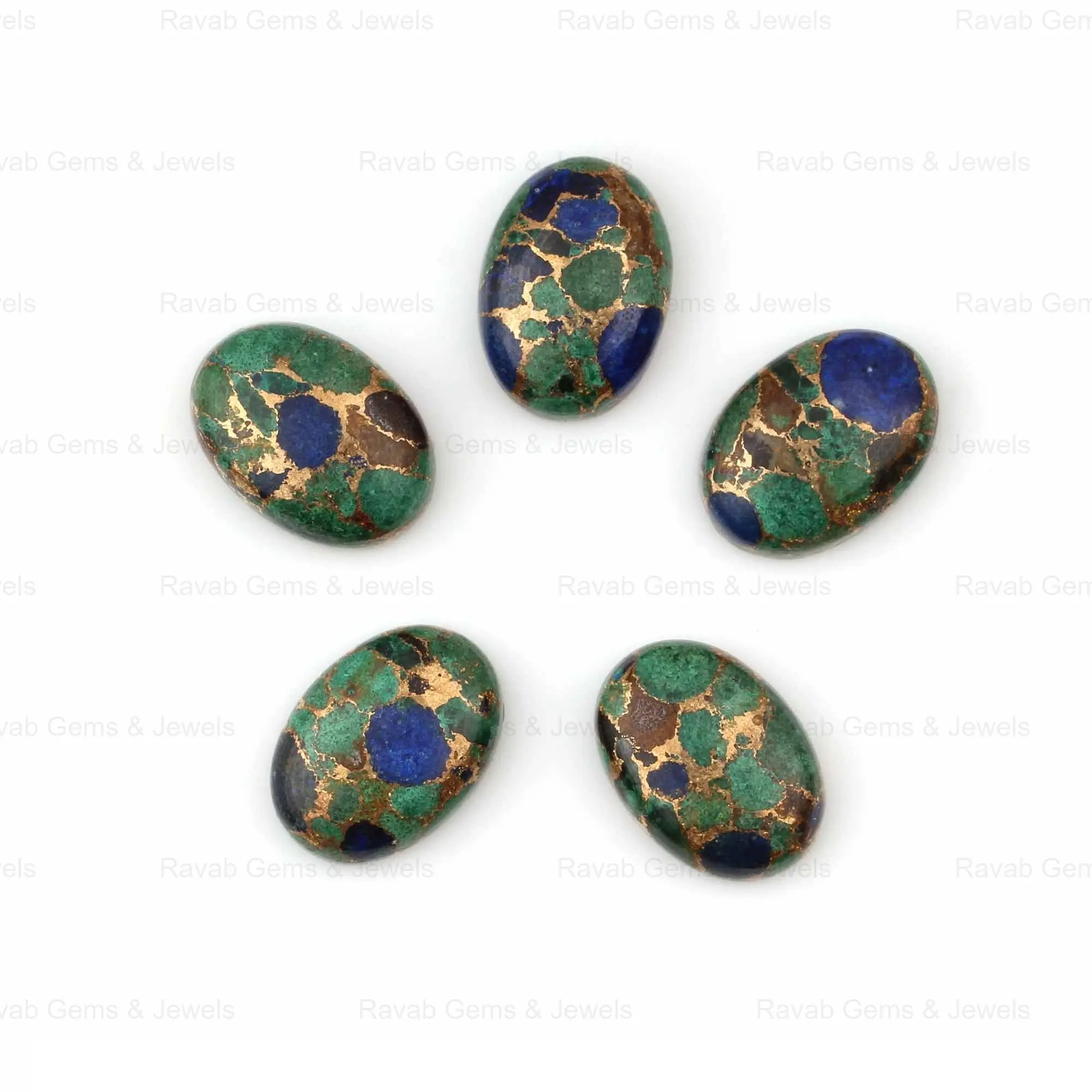 Compuesto de cobre azurita de alta calidad suave 12x16mm cabujón de forma ovalada plana al por mayor de piedras preciosas para hacer joyas pendientes