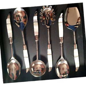 Silver Mirror Polished Rice Salad Soup Serving <b>Utensils</b> <b>Set</b> with MOP Handle in a Gift Box Salad bar Serving Nativity <b>Set</b> - Product Image 1