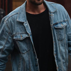 Vente en gros veste en jean 100% coton délavée respirante grande taille col montant fermeture éclair décontracté détail en peau de vache pour l'hiver - Product Image 1