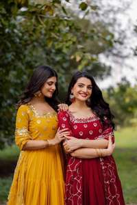 Robe brodée en Georgette Ensemble Dupatta Robe en Georgette de créateur avec broderie séquentielle Robe supérieure avec bas et Dupatta - Product Image 6