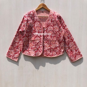 Indian Handmade Quilted Jackets Cotton Floral Bohemian Style Fall Winter Jacket Coat Streetwear Boho Quilted Reversible Jacket - Product Image 1