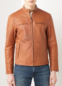 Blouson en cuir d'agneau véritable personnalisable pour homme 2026, marron, à fermeture éclair, col montant, mode hiver, options de tailles et de couleurs - Product Image 3