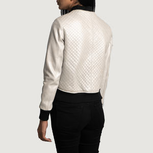 Veste en cuir blanc de qualité supérieure pour femmes, col montant, fermeture éclair, design tendance, respirante, vêtements d'hiver, OEM - Product Image 5