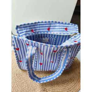 Bolsa de Mano Reutilizable Azul Bohemio con Diseño Acolchado, Cierre de Cremallera, Tela de Algodón, Forro Reciclado, Enfriador Portátil para Picnic en Todas las Estaciones - Product Image 2