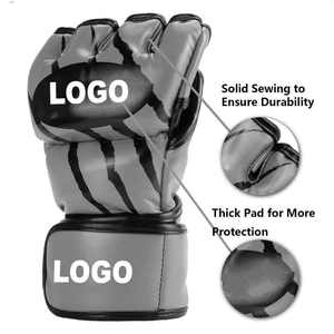 Gants MMA demi-doigts avec logo personnalisé-Utilisation à l'extérieur Cuir de haute qualité avec poignées Fermeture crochet et boucle Sangle de poignet réglable - Product Image 6