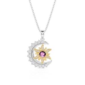 Collier personnalisé Jeulia Soleil Lune Étoiles Pierre de naissance en acier inoxydable plaqué or - Product Image 1