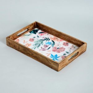 Plateau rectangulaire en bois, motif de feuilles tropicales, plateau de service assaisonné, disponible pour les restaurants et les cafés, revêtement émaillé à vendre - Product Image 4