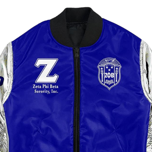 Chaqueta de Satén Azul y Blanca para Mujer de la Hermandad Zeta Phi Beta, ZPB 1920, Ropa Griega, Bordado de Escudo, Prenda Exterior Universitaria Premium - Product Image 3