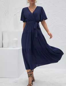 2023 nouveau été dames col en v ample demi manches robe d'été femmes Boho Floral décontracté Maxi robe pour les femmes - Product Image 4