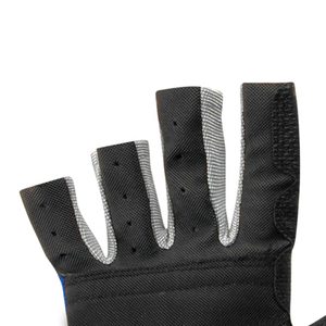Gants de pêche personnalisés en gros, demi-doigts, bleu-gris, en matière synthétique, fermeture auto-agrippante, unisexe, toutes saisons - Product Image 5