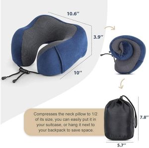 Oreiller de voyage confortable 100% oreiller de cou en mousse à mémoire de forme pour avion couverture de velours lavable cou ergonomique n'utilisant pas de Latex - Product Image 2