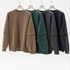 हमारे आकार कस्टम लोगो 360gsm कपास मिश्रण ऊन विंटेज धोया आस्तीन पैच जम्पर ट्रेंडी स्ट्रीटवियर सर्दियों पुरुषों की स्वेटशर्ट - Product Image 3