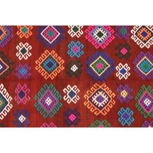 Alfombra Turca Vintage de 5.9x9.3 pies, Alfombra a Cuadros Roja - Product Image 5