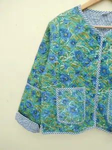 Veste courte matelassée indienne en coton Vintage faite à la main Veste bohème pour femme Veste rayée en coton légère et confortable - Product Image 2