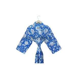 Ropa de dormir India hecha a mano para mujer, Kimono largo de algodón puro, bata Floral de ducha, transpirable frontal para todas las estaciones, regalo perfecto - Product Image 2