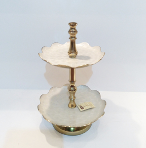 Laiton et acier S combinaison serveur de support de gâteau à 2 niveaux avec tige de feuille décorative support de gâteau à bas prix pas cher en gros - Product Image 5