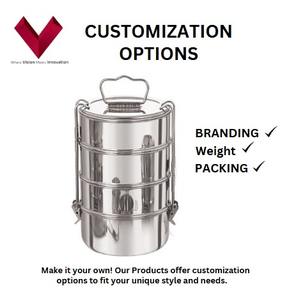 Boîte à lunch en acier inoxydable durable avec logo personnalisé, clip de verrouillage, compartiment à tiffin uni de qualité alimentaire 9*4 pour le bureau, les adultes, les pique-niques - Product Image 3