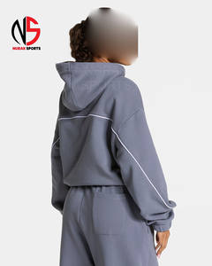 Survêtements pour femmes sur mesure, gris glacé surdimensionné avec passepoil, deux pièces, respirants, vêtements de sport et de loisirs, ensembles de survêtements pour femmes - Product Image 4