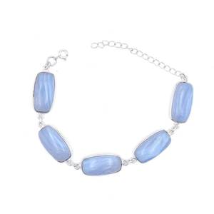 Pulsera de Plata de Ley 925 con Piedras Preciosas Finas, Regalo de Boda Natural Azul Claro con Piedras Preciosas Blancas BR0021-GS - Product Image 2