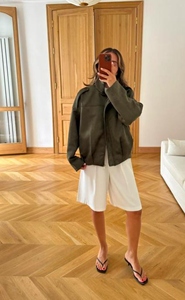 Automne femmes Double boutonnage en peau de mouton Blazer vert daim uni teint solide motif coupe-vent bouton printemps hiver Polyester - Product Image 4