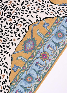 Handmade Exquisite Blue Leopard Wool Area Rug High Pile Modern Oushak Motif Cheetah Animal <b>Print</b> for Living Room <b>Bedroom</b> Plush - Product Image 4