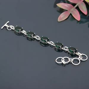 Handmade 925 Sterling <b>Silver</b> Tennis Shape Chrome Diopside Luxury GIA Certified Unisex Green Gemstone Solitaire <b>Bracelet</b> Jewelry - Product Image 5