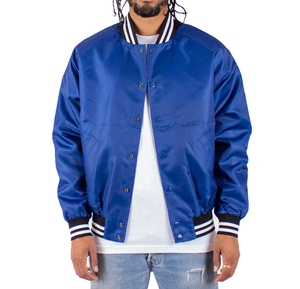 Custom High Quality Thin Satin <b>Varsity</b> <b>Jackets</b> for Men <b>and</b> Women Winter Season Accessory with Covered Button Letterman Design - Product Image 2