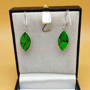 925 Sterling Silver Handmade Drop Boucles d'oreilles Marquise Forme Vert Cuivre Turquoise Perle pour Cadeau Fine Bijoux En Argent En Gros - Product Image 2
