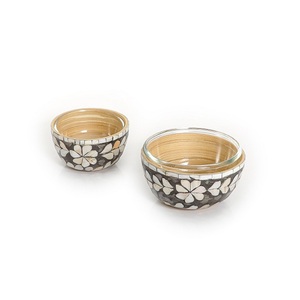 Wooden And <b>Glass</b> <b>Serving</b> <b>Bowl</b> With Mop Work Set Of Two Different Sizes Decorative <b>Bowl</b> In Black Color - Product Image 3