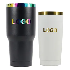 Caneca de viagem com isolamento a vácuo de parede dupla, caneca de café de 20 onças, copo de aço inoxidável banhado arco-íris gravável a laser de 30 onças