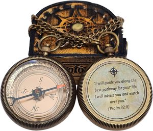 Handcrafted Classic Copper <b>Compass</b> in Wooden & Leather Case | Custom <b>Engraved</b> with Rectangle and Circle Design | Graduation Gift - Product Image 5