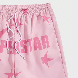 Pantalones cortos de secado rápido transpirables de algodón 100% con estampado de estrellas rosas personalizadas de estilo callejero para hombre, informales, holgados, a la moda para entrenamiento - Product Image 6