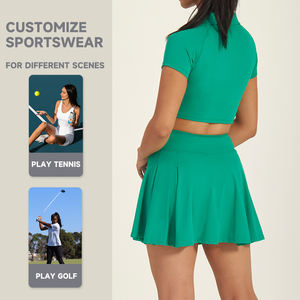Wholesale Breathable Short Sleeves Golf <b>Crop</b> <b>Top</b> Polo T Shirts Sports <b>and</b> Pleated Shorts Sports Tennis <b>Skirt</b> Tennis Set - Product Image 6