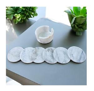 Elegant Round <b>Black</b> Stone Drink <b>Coasters</b> Set 4 Pc with <b>coaster</b> Box Set for Modern Home Decor Natural Marble Tableware Protection - Product Image 3