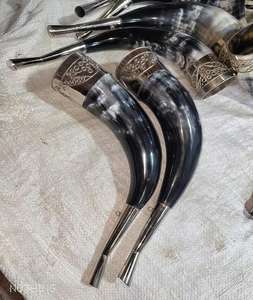 Norse Blowing <b>Horn</b> From Natural <b>Buffalo</b> <b>Horn</b> with Brass Molding and Steel Chain Straps Polished Finish High Quality - Product Image 1