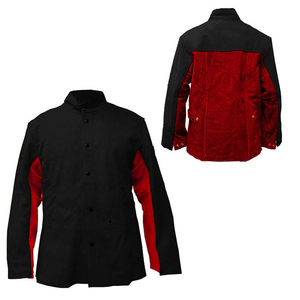 Custom Split Leather Sleeve Welding Jacket Safety Flame Resistant Cotton & Leather Sleeves <b>Welders</b> Safety Jacket <b>TIG</b> MIG Jacket - Product Image 4