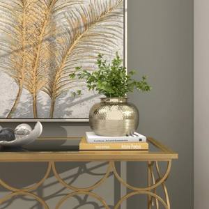 Vase décoratif déco en aluminium et métal, pièce maîtresse brossée, avec dessus martelé, forme ronde dorée, décoration de salon de style moderne - Product Image 3