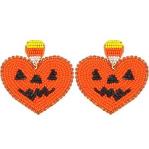 Pendientes colgantes bordados de calabaza de Halloween hechos a mano, estilo elegante a la moda, diseño elegante con cuentas de Hiba Enterprises - Product Image 5