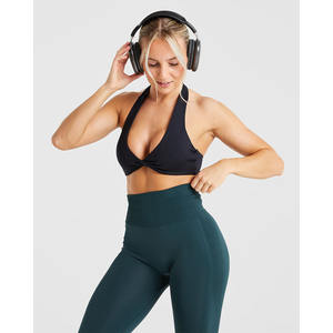 Soutien-gorge de sport dos nu noir de marque en gros avec encolure en V décolleté ouvert dos détail soutien-gorge de sport fitness pour femmes adultes à impact élevé - Product Image 4