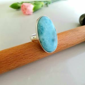Bague Larimar classique en argent Sterling 925 faite à la main pour femmes, incrustation de réglage de lunette pour propositions mariages anniversaires - Product Image 1