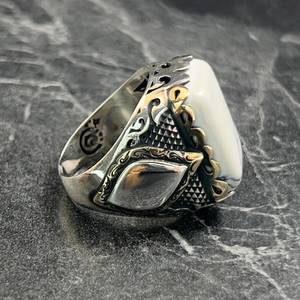 Anillo Vintage para Hombre de Plata de Ley 925 con Engaste de Bisel y Piedra Preciosa de Ágata Blanca Natural, Joyería Fina de Piedra de Ágata Blanca - Product Image 5