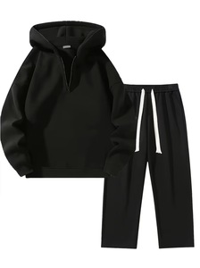 Custom Logo Fleece Polyester/Cotton High Quality Material Manufacture Men Half Zipper Vintage Loose Fit Tracksuit Wholesale - Product Image 5