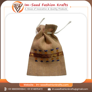 Wholesale Popular Stylish <b>Drawstring</b> Jute <b>Bag</b> for Gift Purpose Custom 3D Embroidered Lace Design Reusable Eco Friendly Pouch - Product Image 5