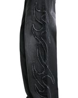 Jeans en denim à jambe large pour homme, noir et gris délavé, taille haute, coupe ample, streetwear, motif de flamme brodé, fabricant OEM personnalisé