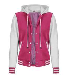 Blouson en laine rose avec logo brodé en 3D manches en cuir blanc Streetwear extérieur hiver automne Bomber Baseball Varsity coton - Product Image 2