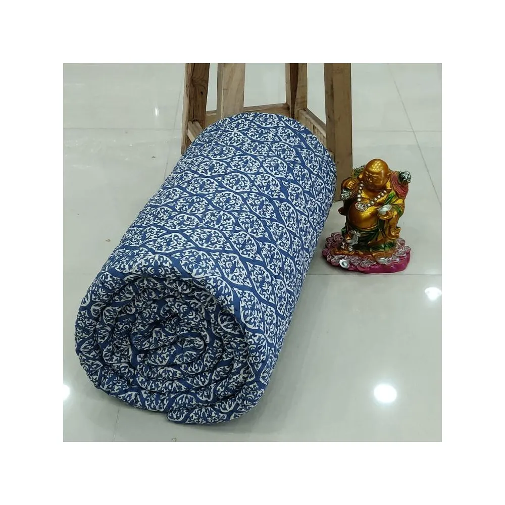 Grosir Ukuran King Size Kanta Selimut 100% Katun India Vintage Cetak Indigo Gaya Lama Jahit Tangan Selimut Kanta