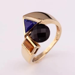 Elegant 14K 18K Gold-Plated Silver 925 Adjustable Fine <b>Ring</b> Natural Lapis <b>Tiger</b> <b>Eye</b> Onyx Geometric Rhodium Plating for Parties - Product Image 1