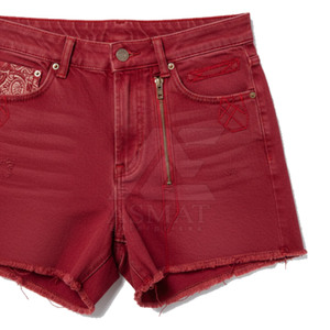 Shorts de Mezclilla Rojos para Hombre, Corte Slim Contemporáneo, Diseño Elegante para Conjuntos de Verano a la Moda 2026 - Product Image 3