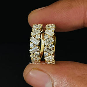 14K Baguette สีทองที่เป็นของแข็งเติบโตในห้องปฏิบัติการต่างหูห่วงเพชรเครื่องประดับที่ดี - Product Image 3